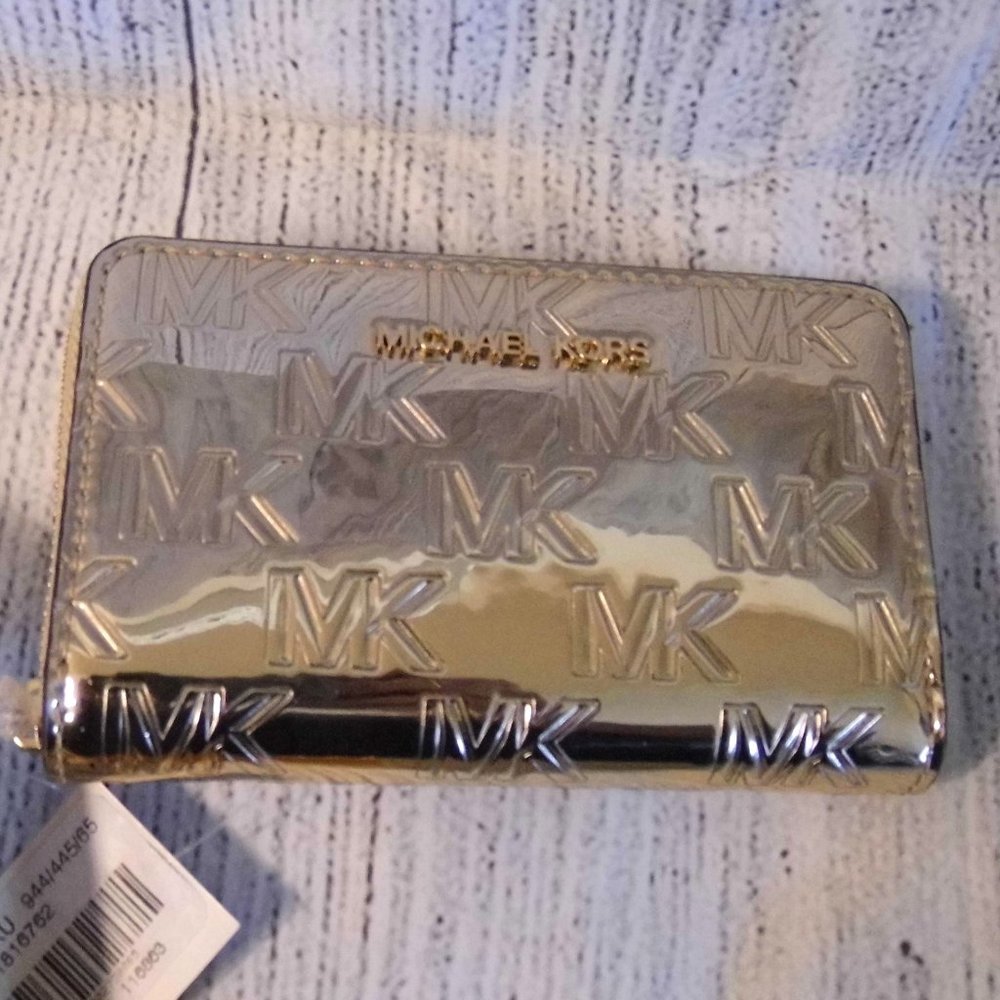 Michael Kors Pale Gold Jet Set Small Zip Around Card Case In Gift Box - Picture 2 of 6